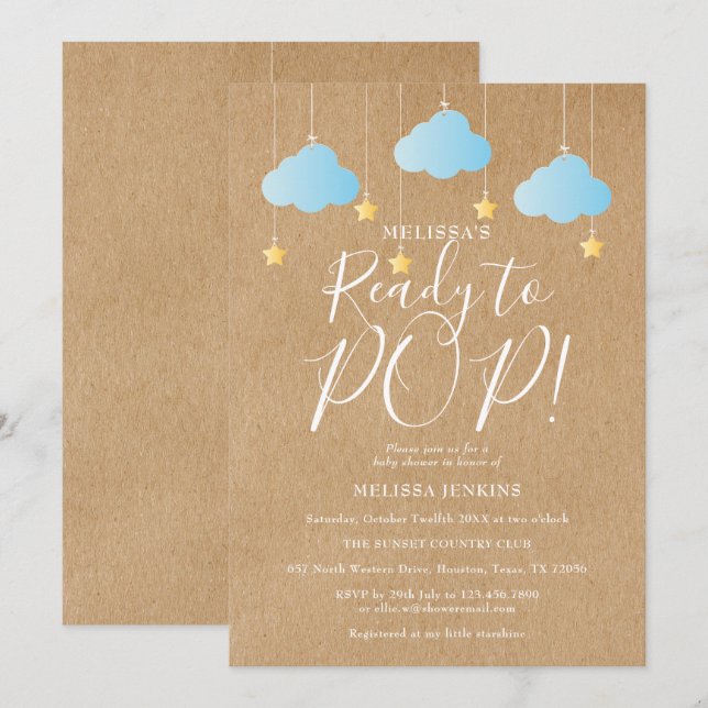Rustic Ready to Pop Twinkle Twinkle Baby Shower Invitation (Front/Back)