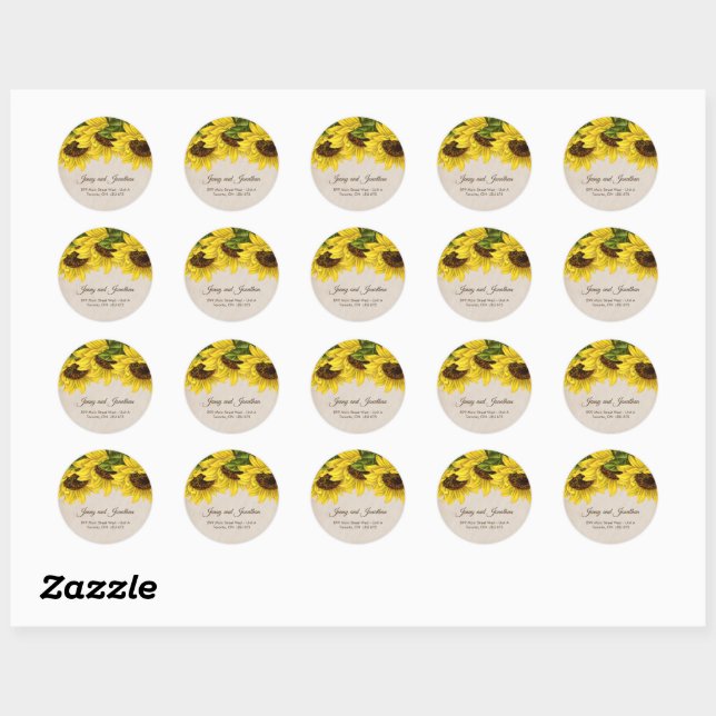 Rustic Realistic Bright Sunflower Sticker Labels (Sheet)