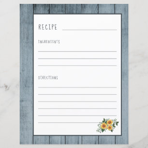 Rustic recipe page for cookbook binder organizer