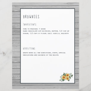 Rustic recipe pages for cookbook binder organizer