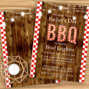 Rustic Red À damiers Fête des pères BBQ Invitation