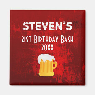 Rustic red Abstract Birthday Bash with Beer Mug Magnet