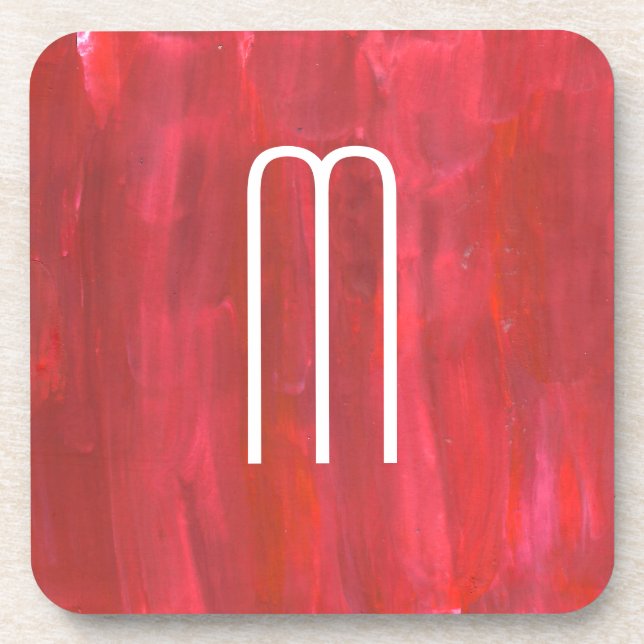 Rustic Red Abstract with Monogram Initial Coaster (Front)