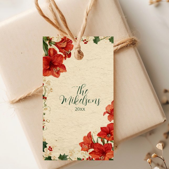 Rustic Red Amaryllis Christmas Gift Tags (Creator Uploaded)