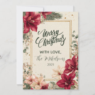 Rustic Red Amaryllis Christmas Holiday Card