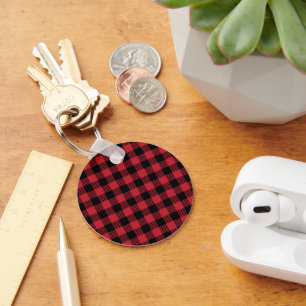 Rustic Red and Black Buffalo Plaid Flannel Keychain