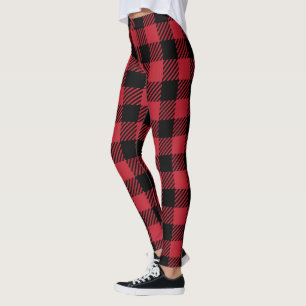 Rustic Red and Black Buffalo Plaid Flannel Leggings