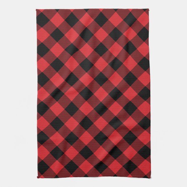 Rustic Red and Black Buffalo Plaid Kitchen Towel (Vertical)