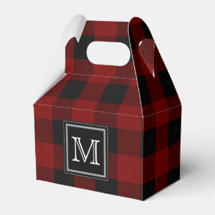 Rustic Red and Black Buffalo Plaid Monogram Favor Box