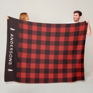 Rustic Red and Black Holiday Flannel Personalized Fleece Blanket