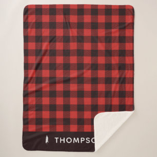 Rustic Red and Black Holiday Flannel Personalized Sherpa Blanket