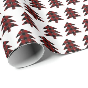Rustic Red and Black Plaid Christmas Tree Holiday Wrapping Paper