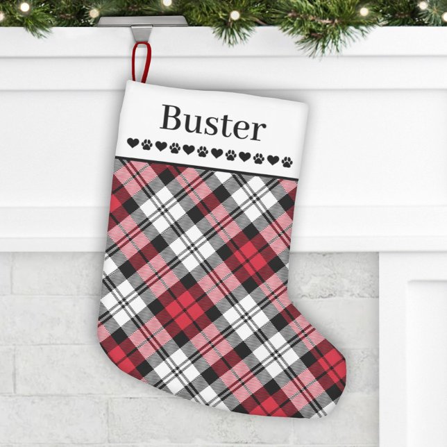 Rustic Red and Black Plaid Custom Dog Name Small Christmas Stocking (Creator Uploaded)
