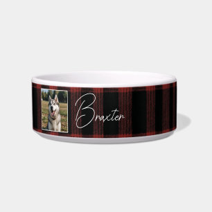 Rustic Red and Black Plaid Pattern Photo Bowl