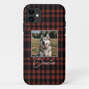 Rustic Red and Black Plaid Pattern Photo iPhone 11 Case