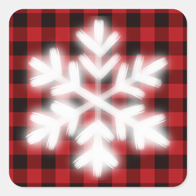 Rustic red and black plaid, winter snow flake    square sticker (Front)