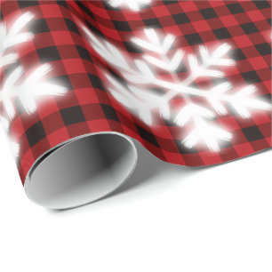 Rustic red and black plaid with snowflake detail  wrapping paper