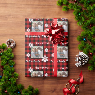 Rustic red and black plaid with snowflake detail wrapping paper