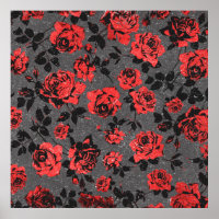 Rustic Red and Black Stem Rose Pattern