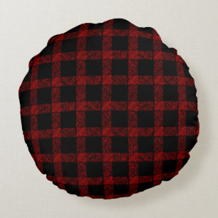 Rustic red and black tartan with embossed lines round pillow