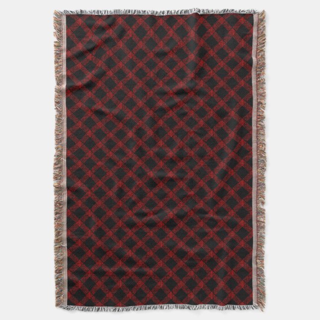 Rustic red and black tartan with embossed lines  throw blanket (Front Vertical)
