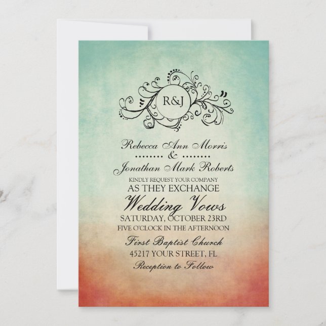Rustic Red and Blue Bohemian Wedding Invitation (Front)