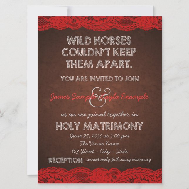Rustic Red and Brown Country Wedding Invitation (Front)