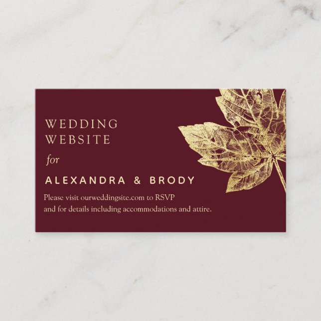 Rustic Red and Gold Foil Leaves Fall  Enclosure Card (Front)