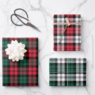Rustic Red and Green Black Watch Plaid Christmas Wrapping Paper Sheet