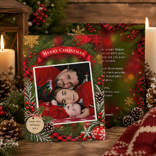Rustic Red and Green Family Photo Christmas Holiday Card