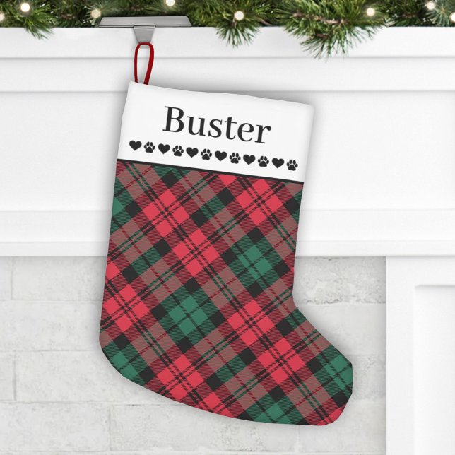 Rustic Red and Green Plaid Custom Dog Name Small Christmas Stocking (Creator Uploaded)