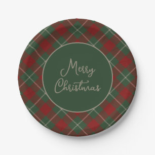 Rustic Red and Green Tartan Plaid Christmas Paper Plate