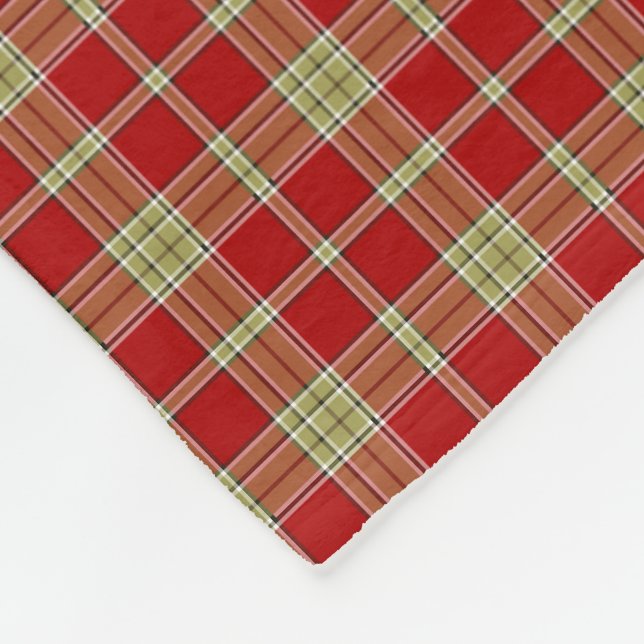 Rustic Red and Light Green Plaid Pattern Fleece Blanket (Corner)