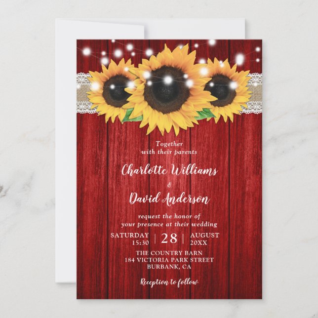 Rustic Red and Sunflower Wedding Invitations (Front)