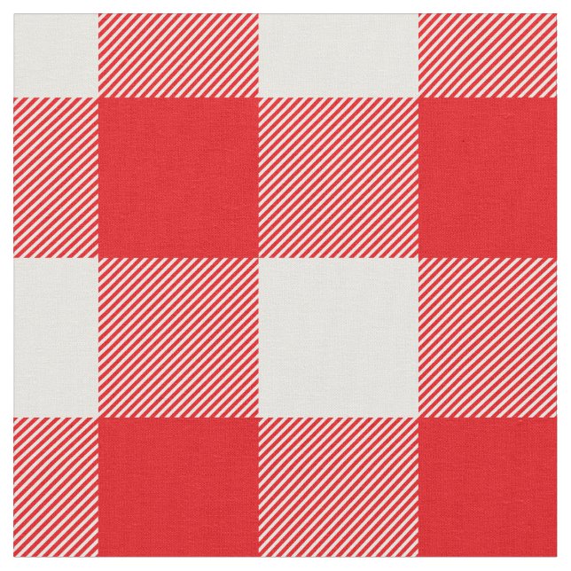 Rustic Red and White Buffalo Check Pattern Fabric (Close Up)