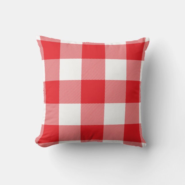 Rustic Red and White Buffalo Check Pattern Outdoor Pillow (Front)