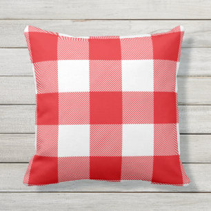 Rustic Red and White Buffalo Check Pattern Outdoor Pillow
