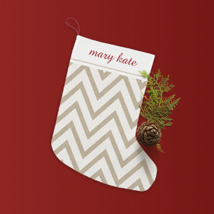 Rustic Red and White Faux Burlap Chevron Pattern Small Christmas Stocking