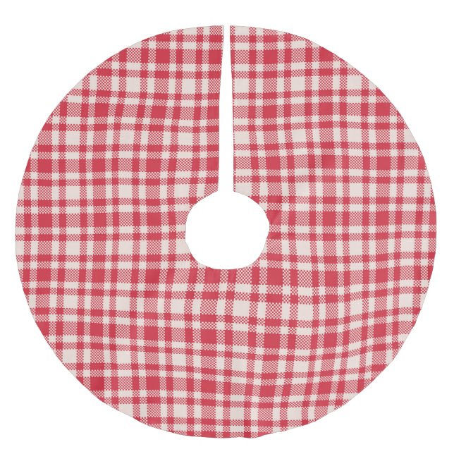 Rustic Red and White Gingham Plaid Brushed Polyester Tree Skirt (Front)