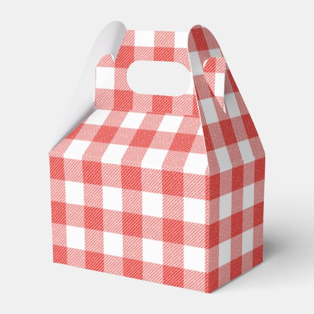 Rustic Red And White Plaid Gingham Wedding Party Favor Box (Front Side)