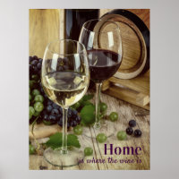 Rustic Red and White Wine Glasses Grapes Barrel