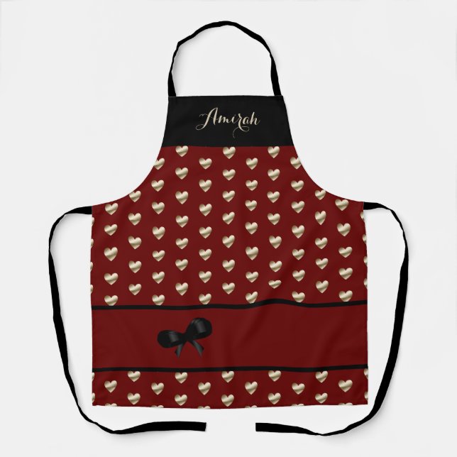Rustic Red Apron with Gold Hearts (Front)
