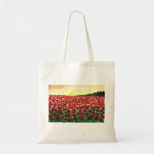 Rustic red atmospheric watercolor poppies flowers tote bag (Front)