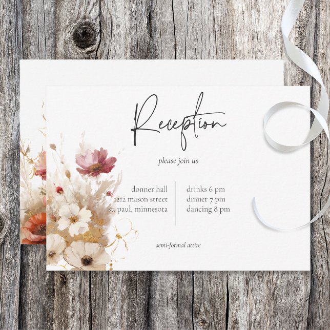 Rustic Red Barley Watercolor Wildflowers Reception Enclosure Card (Creator Uploaded)