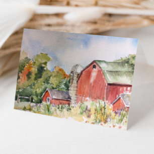 Rustic Red Barn Country Watercolor Thank You Card
