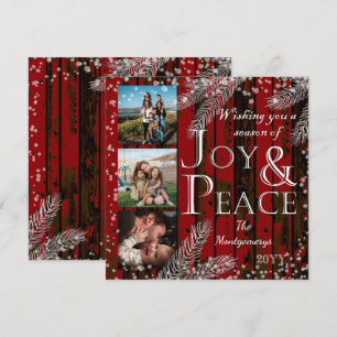 Rustic Red Barn Snow Pine Joy and Peace Holiday  Card