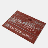Rustic Red Barn Wood Camping |  Happy Campers Name Doormat (Angled)