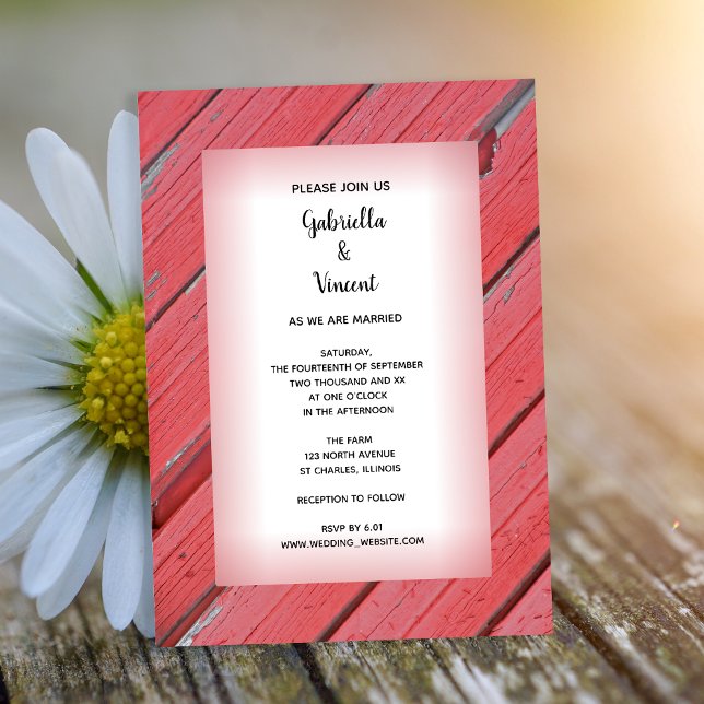 Rustic Red Barn Wood Country Wedding Invitation (Creator Uploaded)
