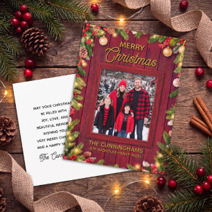 Rustic Red Barn Wood Custom Photo Christmas  Holiday Postcard