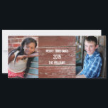 Rustic Red Barn Wood Two Photo Holiday Greeting<br><div class="desc">This Christmas or holiday greeting card features vintage red barn wood for rustic elegance. Simple and cheerful. Personalize with your holiday message on the back and upload two vertical photos to the front using the easy template.</div>